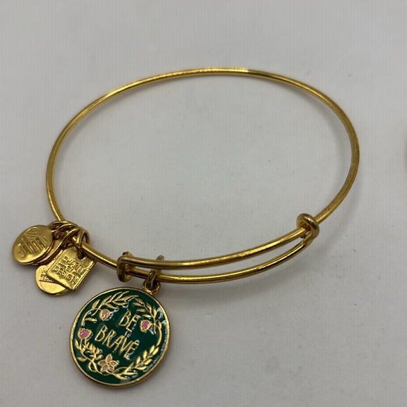 Alex and Ani gold charm bangle bracelet stretch Friend and Be Brave charms - Picture 13 of 15